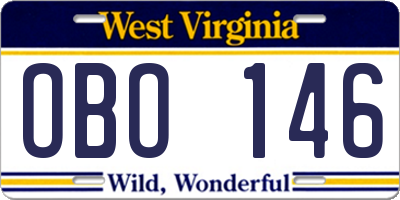 WV license plate OBO146