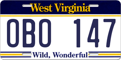 WV license plate OBO147