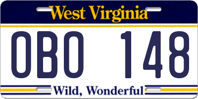 WV license plate OBO148