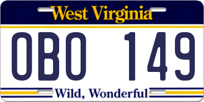 WV license plate OBO149