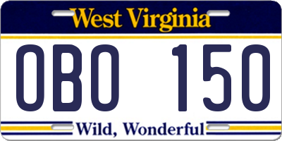 WV license plate OBO150