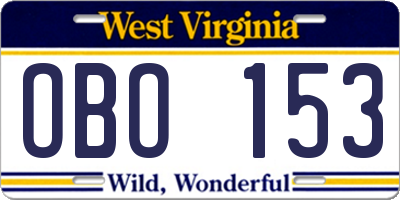 WV license plate OBO153