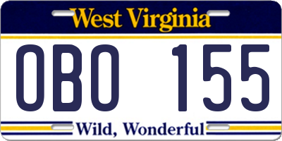 WV license plate OBO155