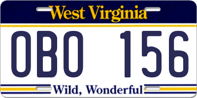WV license plate OBO156