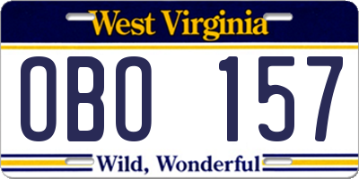 WV license plate OBO157