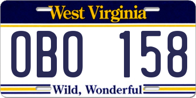WV license plate OBO158