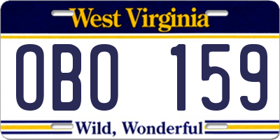 WV license plate OBO159