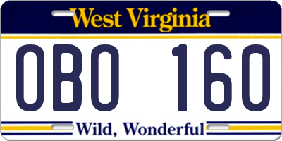 WV license plate OBO160