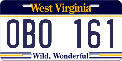 WV license plate OBO161