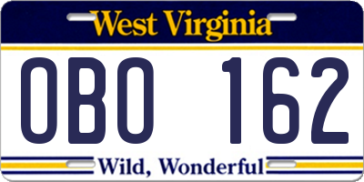 WV license plate OBO162