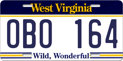 WV license plate OBO164