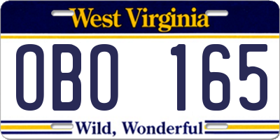 WV license plate OBO165