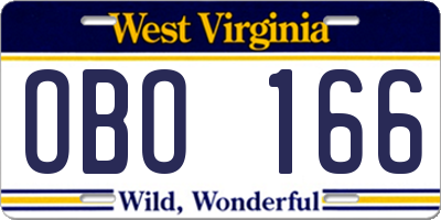 WV license plate OBO166