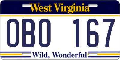 WV license plate OBO167