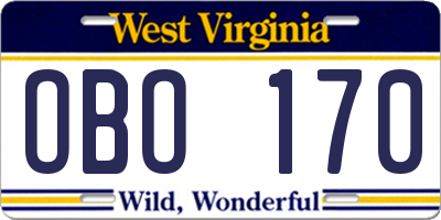 WV license plate OBO170