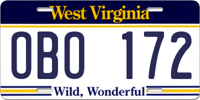 WV license plate OBO172