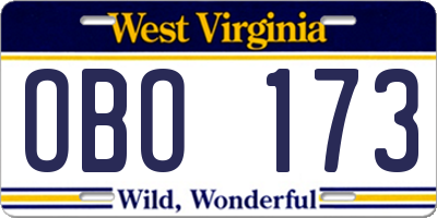 WV license plate OBO173