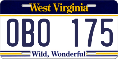 WV license plate OBO175