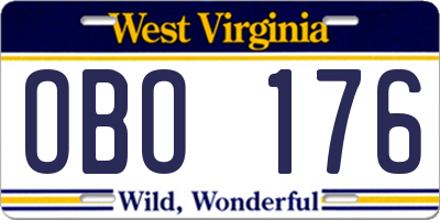 WV license plate OBO176