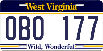WV license plate OBO177