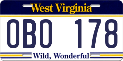 WV license plate OBO178