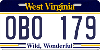WV license plate OBO179