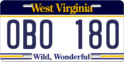 WV license plate OBO180