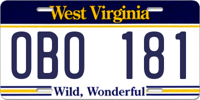 WV license plate OBO181