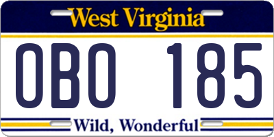 WV license plate OBO185