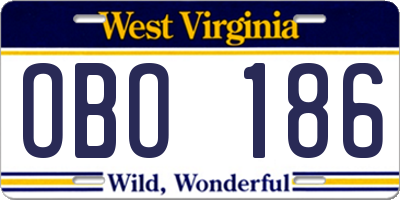 WV license plate OBO186