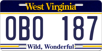 WV license plate OBO187