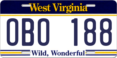 WV license plate OBO188