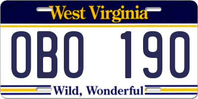 WV license plate OBO190