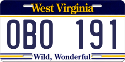 WV license plate OBO191