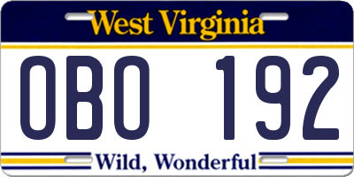 WV license plate OBO192