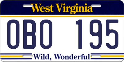 WV license plate OBO195
