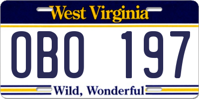 WV license plate OBO197