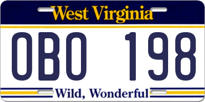 WV license plate OBO198
