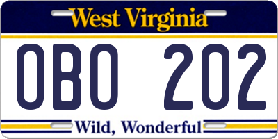 WV license plate OBO202