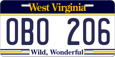 WV license plate OBO206