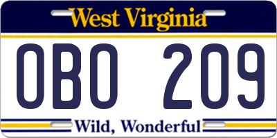 WV license plate OBO209