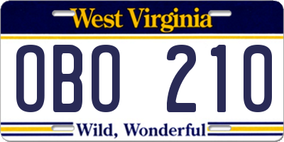 WV license plate OBO210