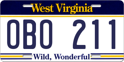 WV license plate OBO211