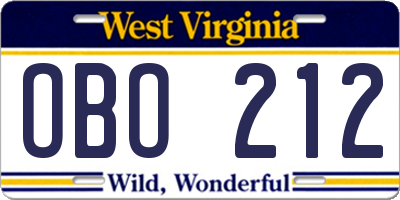 WV license plate OBO212