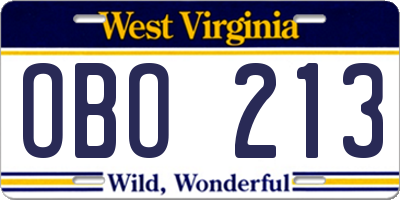 WV license plate OBO213