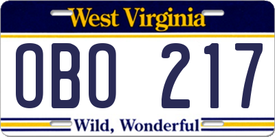 WV license plate OBO217