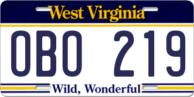 WV license plate OBO219