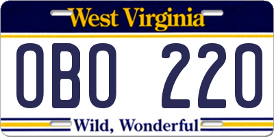 WV license plate OBO220