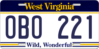 WV license plate OBO221