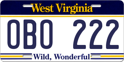 WV license plate OBO222